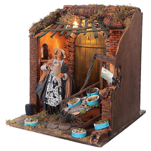 Fishmonger with shop 40x35x30 cm animation for Neapolitan Nativity Scene with 24 cm characters 4