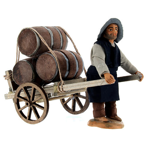 Man carrying a cart with barrels for Neapolitan Nativity Scene with 10 cm characters 3