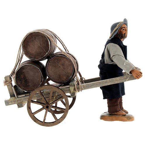 Man carrying a cart with barrels for Neapolitan Nativity Scene with 10 cm characters 4