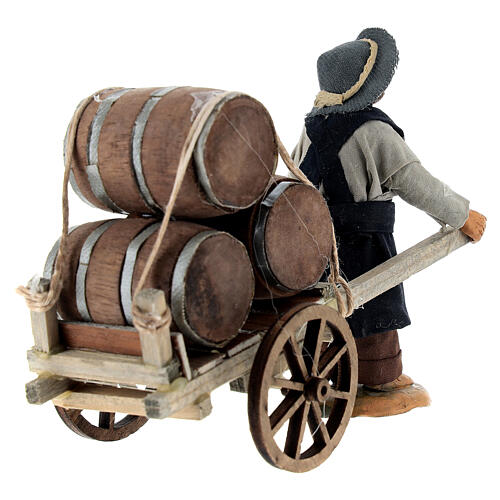 Man carrying a cart with barrels for Neapolitan Nativity Scene with 10 cm characters 5