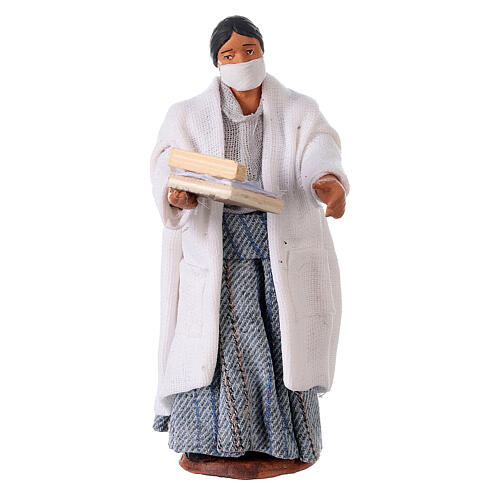 Woman doctor with mask for Neapolitan nativity scene 10 cm 1