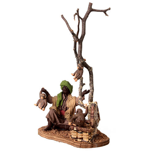 Moor sitting with monkeys around Neapolitan nativity 13 cm 3