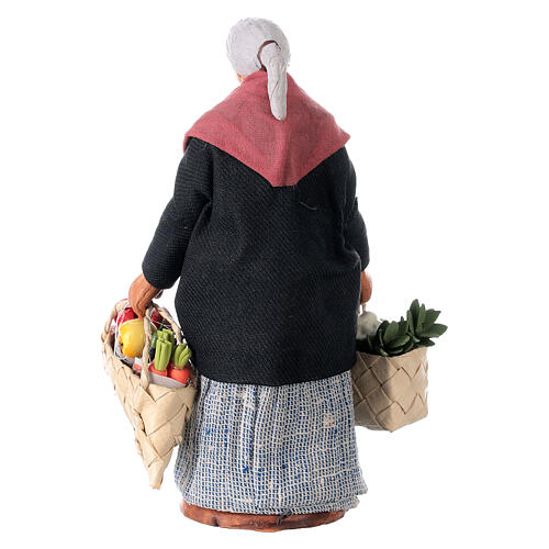 Alte Frau mit Pferdeschwanz und Einkaufstaschen fűr neapolitanische Weihnachtskrippe, 13 cm 4