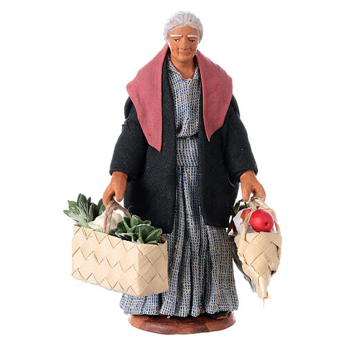 Old lady with ponytail and grocery bags, Neapolitan Nativity Scene of 13 cm 1