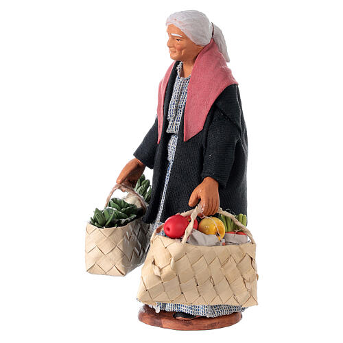 Old lady with ponytail and grocery bags, Neapolitan Nativity Scene of 13 cm 2