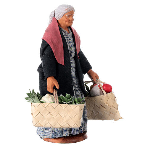 Old lady with ponytail and grocery bags, Neapolitan Nativity Scene of 13 cm 3