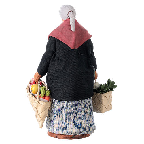 Old lady with ponytail and grocery bags, Neapolitan Nativity Scene of 13 cm 4