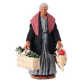 Mulher idosa com sacos para compras para presépio napolitano com figuras de 13 cm altura média
