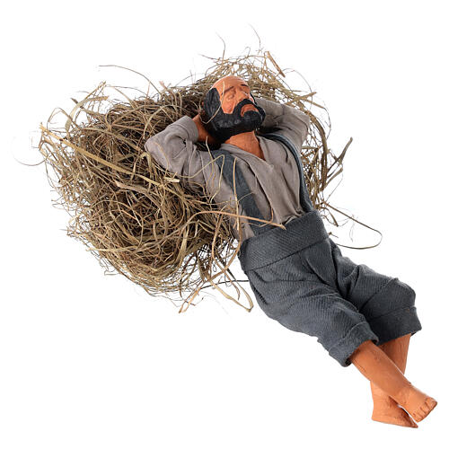 Man sleeping on straw for Neapolitan Nativity Scene 15 cm 2