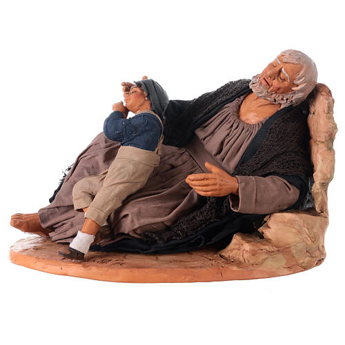 Hombre que duerme y niño belén napolitano 30 cm 1