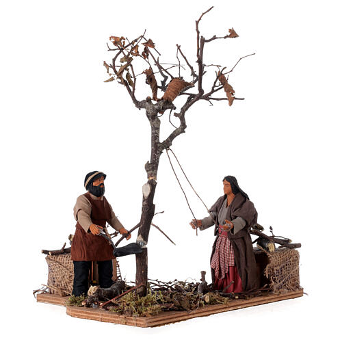 2 Figuren mit Bewegung fűr neapolitanische Weihnachtskrippe, die einen Baum fällen, 12 cm 3