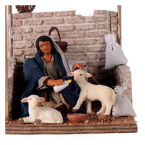 Femme nourrissant des agneaux mouvement crèche napolitaine 12 cm 2