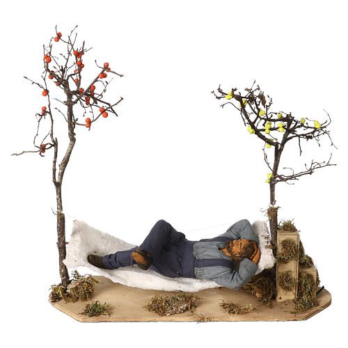 Man sleeping in a moving hammock for Neapolitan nativity scene 30 cm 1
