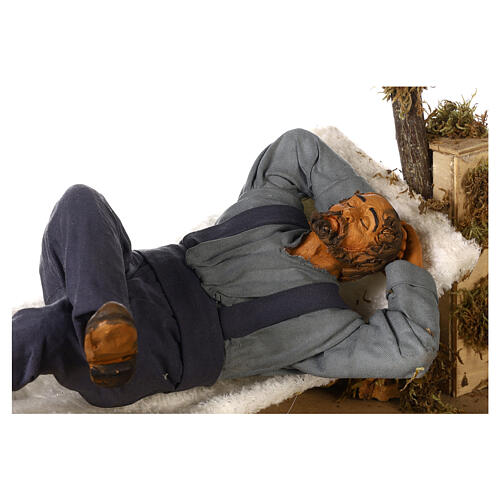 Man sleeping in a moving hammock for Neapolitan nativity scene 30 cm 2