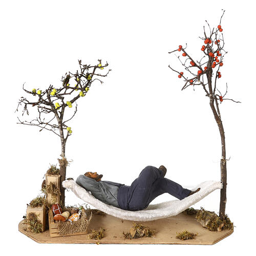 Man sleeping in a moving hammock for Neapolitan nativity scene 30 cm 5