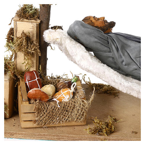 Man sleeping in a moving hammock for Neapolitan nativity scene 30 cm 6