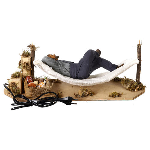 Man sleeping in a moving hammock for Neapolitan nativity scene 30 cm 7