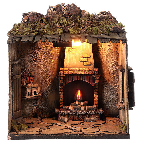 Nativity setting with fireplace, 35x30x25 cm, for Neapolitan Nativity Scene with figurines of 12-14 cm 1