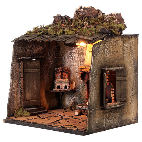 Nativity setting with fireplace, 35x30x25 cm, for Neapolitan Nativity Scene with figurines of 12-14 cm 3