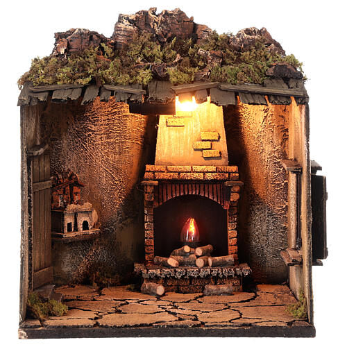 Belén napolitano escena chimenea 35x30x25 para estatuas 12-14 cm 1