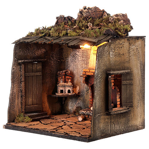 Szopka neapolitańska, scena z kominkiem, 35x30x25 cm, dla figurek 12-14 cm 3