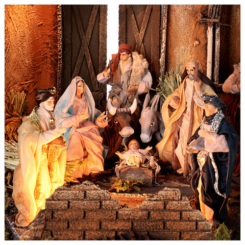 Templo Natividad Reyes Magos luces belén napolitano 80x40x40 cm para estatuas 13 cm 2