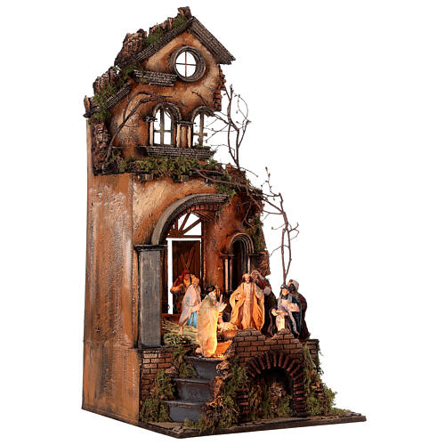 Templo Natividad Reyes Magos luces belén napolitano 80x40x40 cm para estatuas 13 cm 4