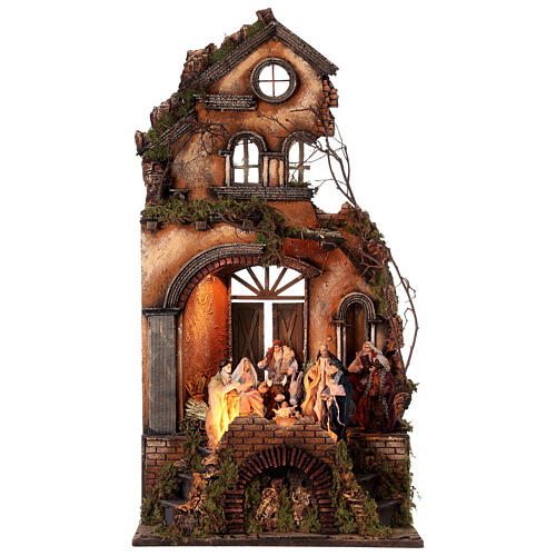 Tempio natività re magi luci presepe napoletano 80x40x40 cm per statuine 13 cm 1