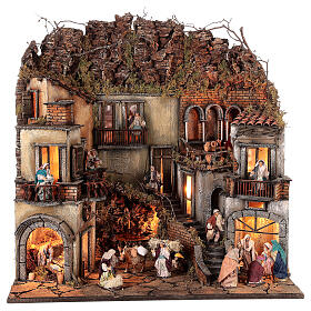 Nativity setting village with Holy Family and Wise Men, for Neapolitan Nativity Scene with 10 cm characters, 70x70x50 cm