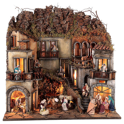 Nativity setting village with Holy Family and Wise Men, for Neapolitan Nativity Scene with 10 cm characters, 70x70x50 cm 1