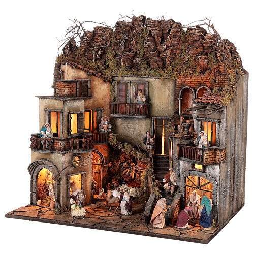 Nativity setting village with Holy Family and Wise Men, for Neapolitan Nativity Scene with 10 cm characters, 70x70x50 cm 3