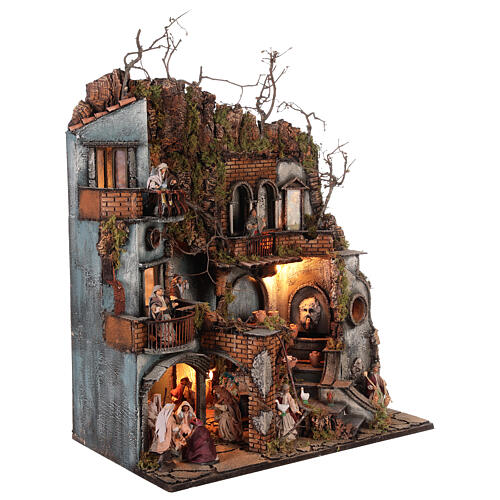 Complete village with fountain for Neapolitan Nativity Scene with 10 cm characters 70x55x40 cm 6