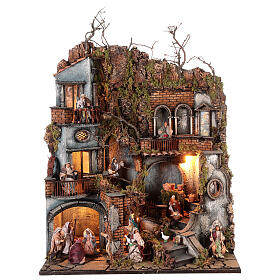 Villaggio natività completo fontana presepe napoletano 70x55x40 cm statuine 10 cm