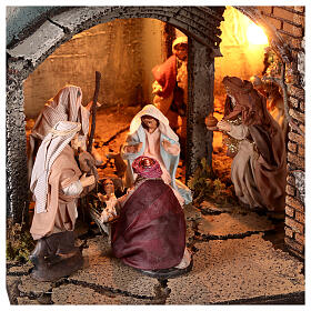 Villaggio natività completo fontana presepe napoletano 70x55x40 cm statuine 10 cm