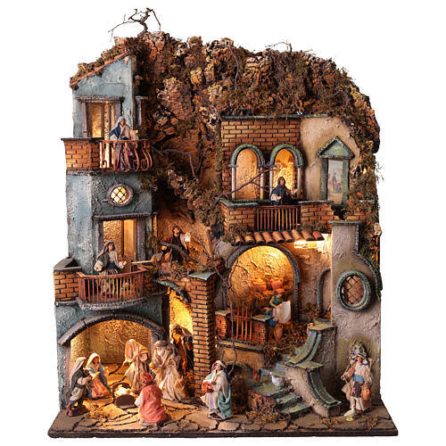 Villaggio natività completo fontana presepe napoletano 70x55x40 cm statuine 10 cm 1