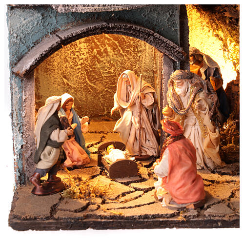 Villaggio natività completo fontana presepe napoletano 70x55x40 cm statuine 10 cm 2
