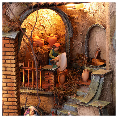 Villaggio natività completo fontana presepe napoletano 70x55x40 cm statuine 10 cm 3