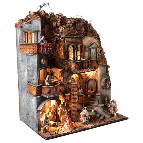 Villaggio natività completo fontana presepe napoletano 70x55x40 cm statuine 10 cm 4