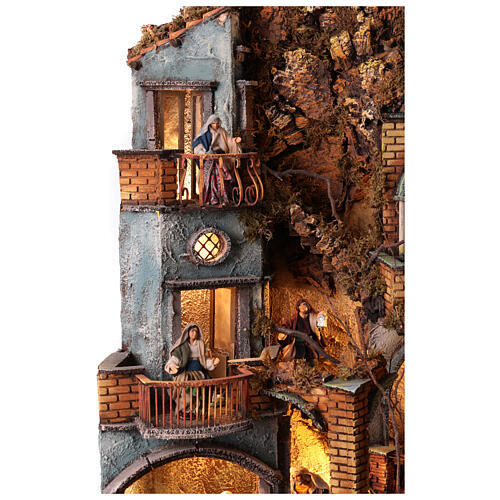 Villaggio natività completo fontana presepe napoletano 70x55x40 cm statuine 10 cm 5