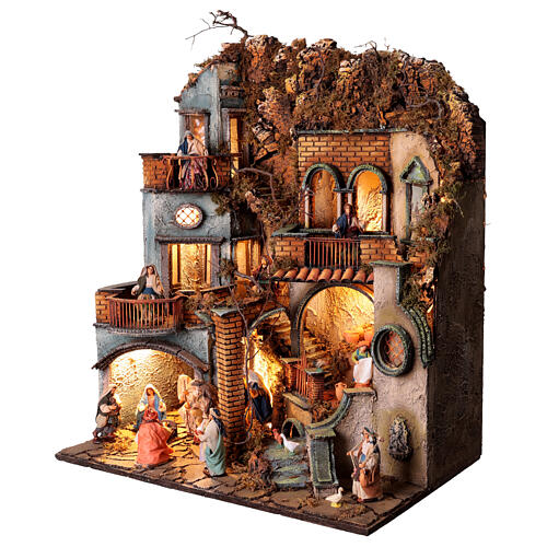 Villaggio natività completo fontana presepe napoletano 70x55x40 cm statuine 10 cm 7