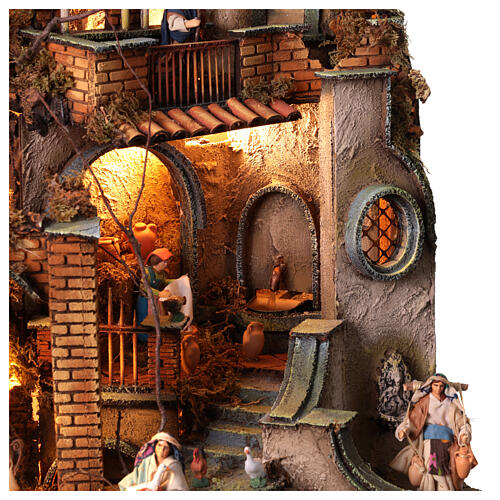 Villaggio natività completo fontana presepe napoletano 70x55x40 cm statuine 10 cm 8