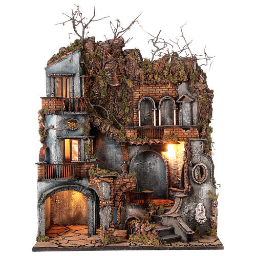 Villaggio natività completo fontana presepe napoletano 70x55x40 cm statuine 10 cm 9