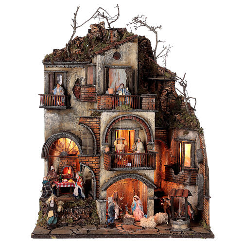 Village with Nativity and other characters, oven and well, for Neapolitan Nativity Scene with 10 cm figurines, 70x55x35 cm 1