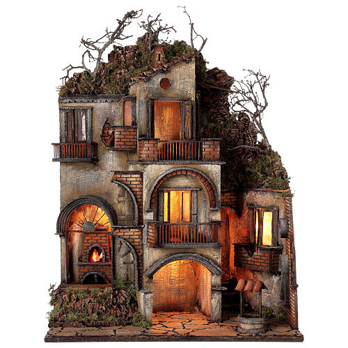 Village with Nativity and other characters, oven and well, for Neapolitan Nativity Scene with 10 cm figurines, 70x55x35 cm 7