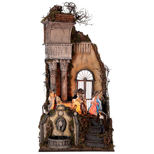 Neapolitan Nativity Scene, temple with Nativity and fountain, for characters of 15 cm, 100x50x50 cm 1