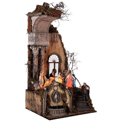 Neapolitan Nativity Scene, temple with Nativity and fountain, for characters of 15 cm, 100x50x50 cm 5