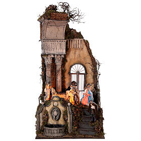 Belén napolitano templo Natividad fuente 100x50x50 cm estatuas 15 cm
