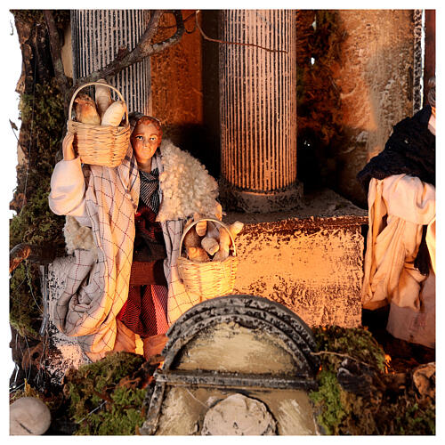 Belén napolitano templo Natividad fuente 100x50x50 cm estatuas 15 cm 6