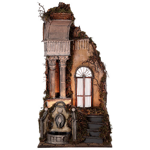Belén napolitano templo Natividad fuente 100x50x50 cm estatuas 15 cm 7