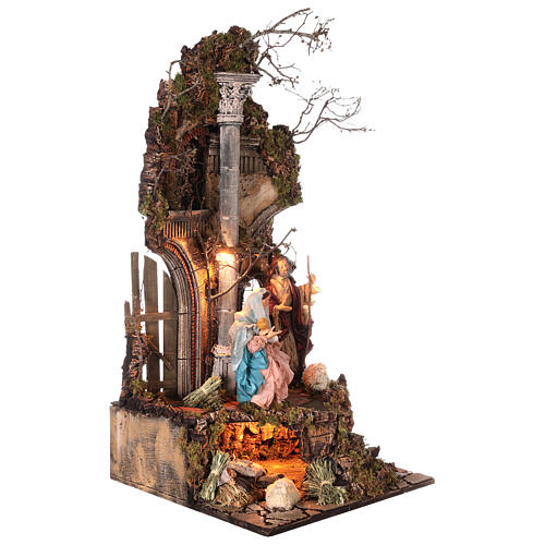 Tempel mit Geburt Christi und Hirten vor Bogenarchitektur – neapolitanischer Stil, 30 cm Krippe 5